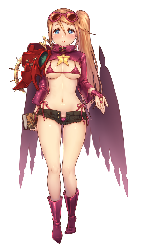 1girl, bikini, bikini_under_clothes, blue_eyes, book, breasts, bridal_gauntlets, brown_hair