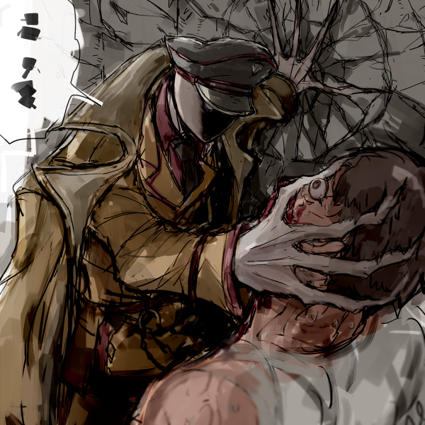 2boys, blood, death, hat, male_focus, military, military_uniform, multiple_boys