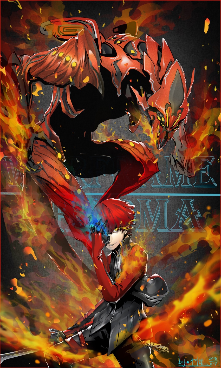 1boy, absurdres, armor, blindfold_mask, bodysuit, chroma_(warframe), commentary_request, crossover