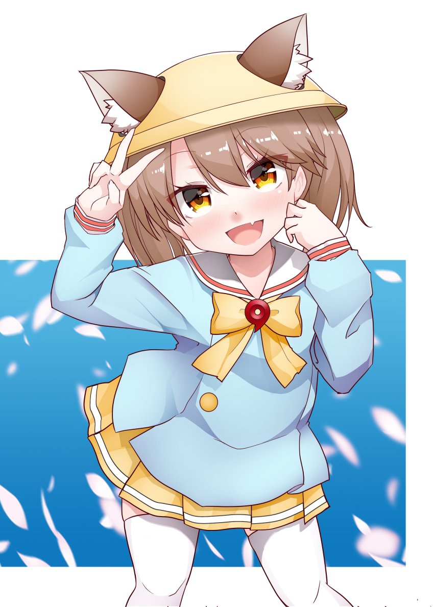 1girl, absurdres, animal_ears, azur_lane, bad_id, bad_twitter_id, blue_background, blue_shirt