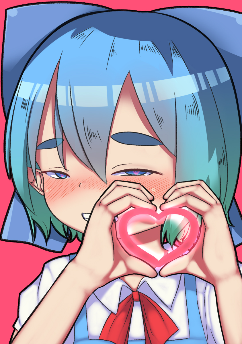 1girl, aqua_hair, blue_bow, blue_eyes, blue_hair, blush, bow, cirno