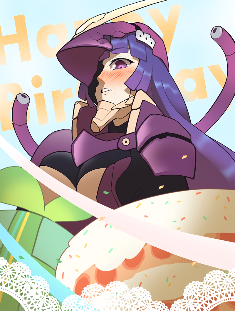 1girl, birthday, chaos_code, fk_digital, kagari_(chaos_code), ninja, purple_hair, tagme