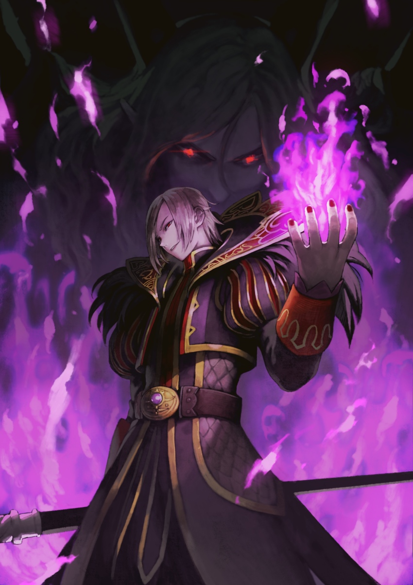 absurdres, belt, dragon_quest, dragon_quest_xi, highres, homerosu, jun_(navigavi), magic, male_focus, parted_lips, puffy_sleeves, smile