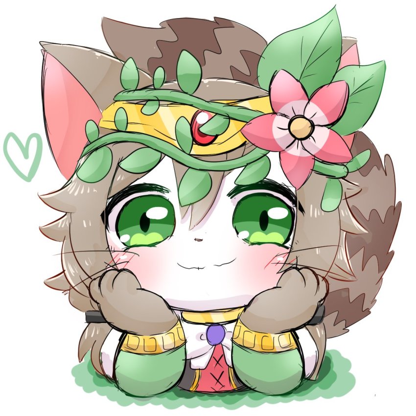 1girl, artemis_(cat_busters), brown_hair, cat, cat_busters, female_focus, flower, furry