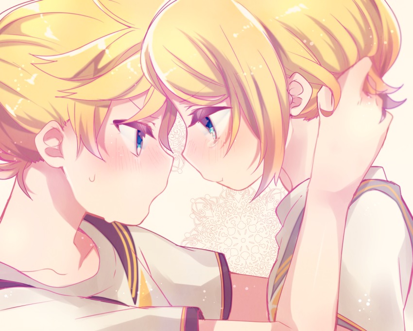 1boy, 1girl, :t, angry, annoyed, aoi_choko_(aoichoco), arms_around_neck, blonde_hair