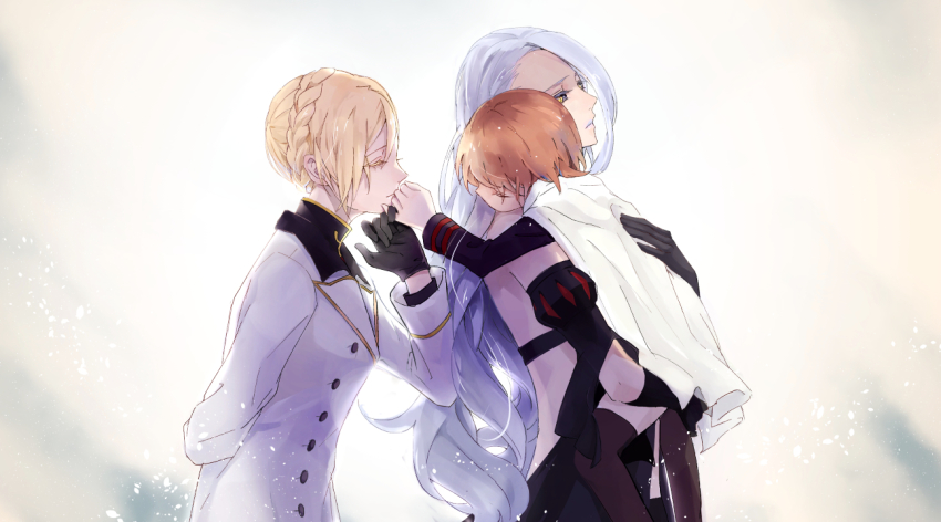 3girls, ada_(unlight), alison34607, belinda_(unlight), black_gloves, black_sclera, blonde_hair, braid