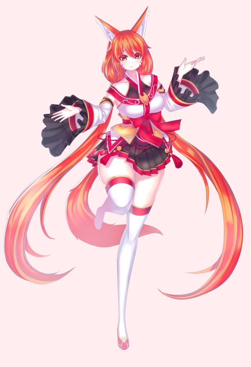 1girl, animal_ears, blush, fox_ears, fox_tail, jtaro, looking_at_viewer, markings