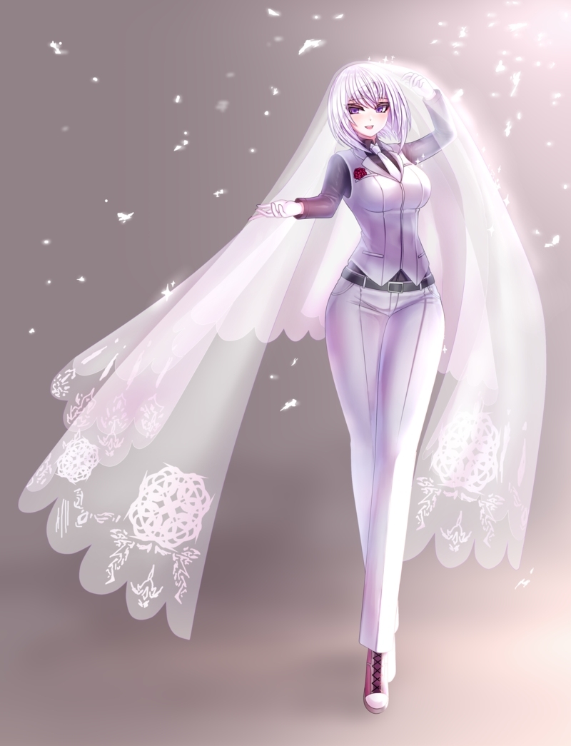 1girl, blush, breasts, flower, jtaro, large_breasts, looking_at_viewer, pants