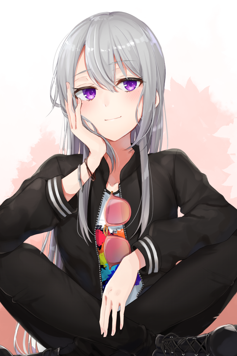 1girl, ankle_boots, black_boots, black_jacket, black_pants, blush, boots, casual