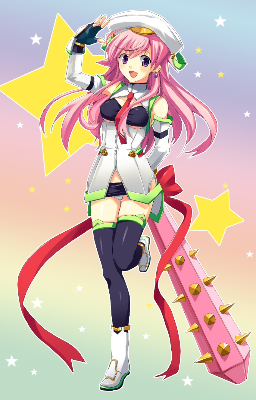 00s, 1girl, absurdres, beret, black_thighhighs, blood_tune, breasts, chaos;head