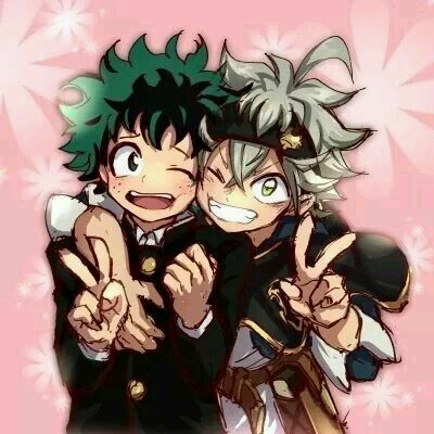 10s, 2boys, arm_around_shoulder, asta_(black_clover), belt, black_clover, boku_no_hero_academia, crossover