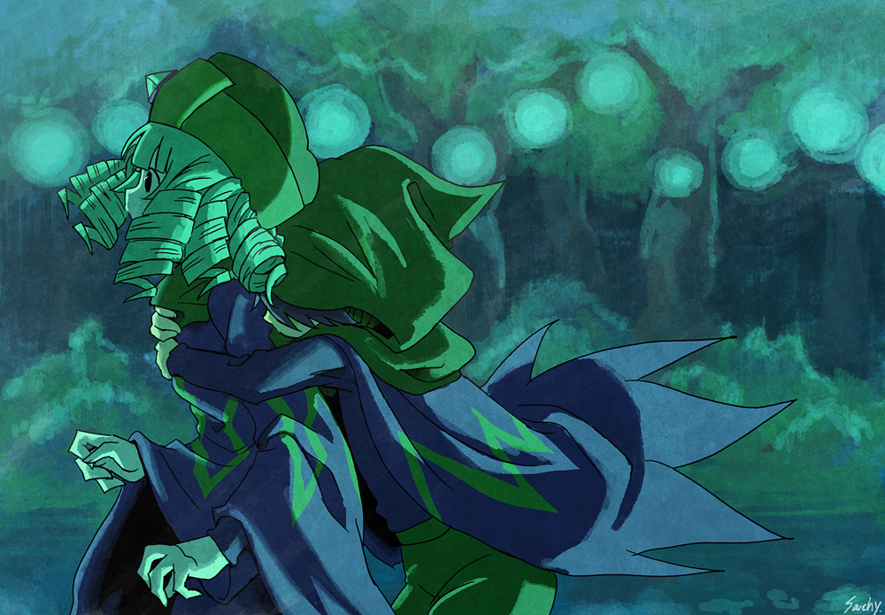 1boy, 1girl, blonde_hair, dark_acolyte_(shovel_knight), drill_hair, hat, hood, hug