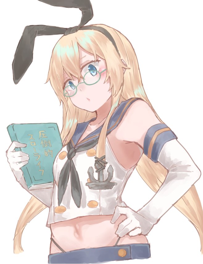 1girl, anchor_hair_ornament, aqua-framed_eyewear, azumaya_toride, bespectacled, black_hairband, black_neckerchief, black_panties