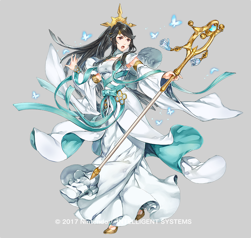 1girl, black_hair, breasts, bug, butterfly, dress, female_focus, fire_emblem