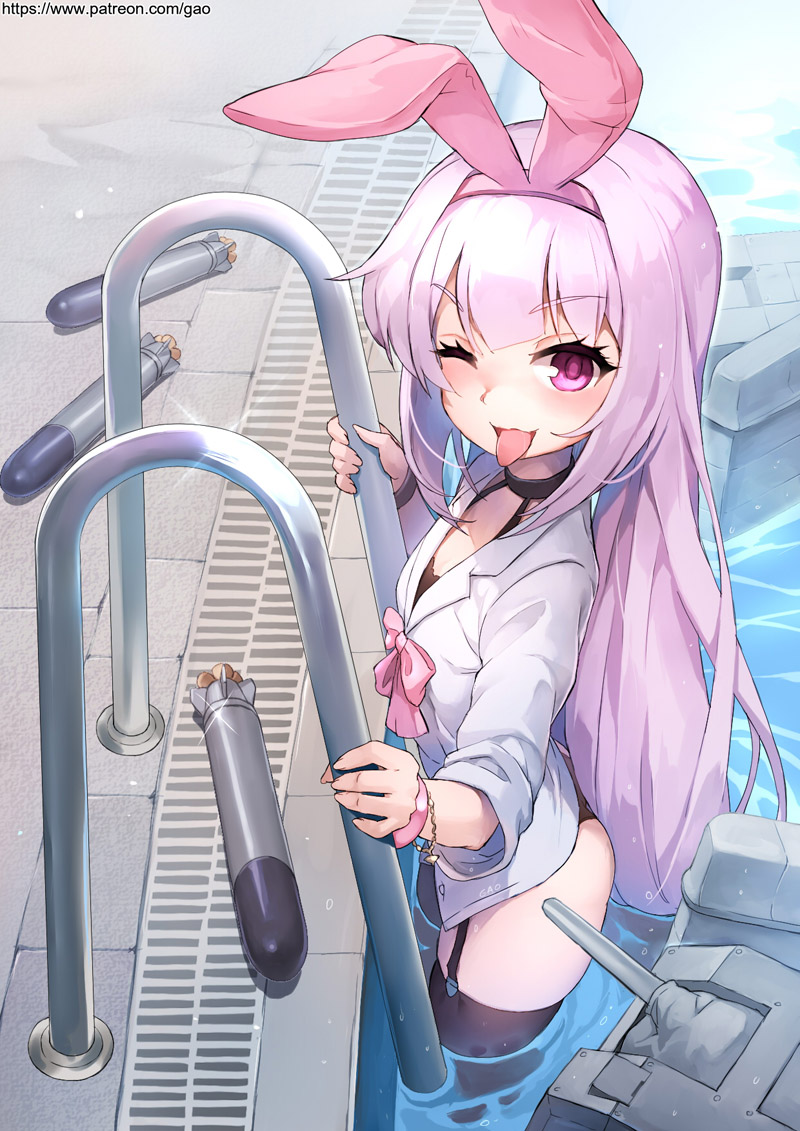 1girl, azur_lane, black_choker, black_thighhighs, blush, breasts, choker, collared_shirt