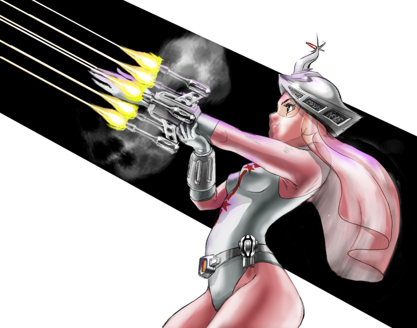 1girl, alien, bracelet, breasts, firing, gauntlets, giant, godzilla_(series)