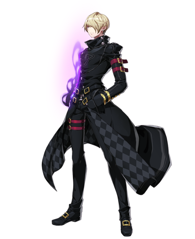 1boy, arm_belt, black_legwear, black_pants, black_shoes, blonde_hair, earrings, epic_seven, full_body, hair_over_one_eye, hand_in_pocket, jewelry, leg_belt, long_sleeves, looking_at_viewer, magic, male_focus, official_art, pants, sez_(epic_seven), shoes, solo, standing, stud_earrings, transparent_background