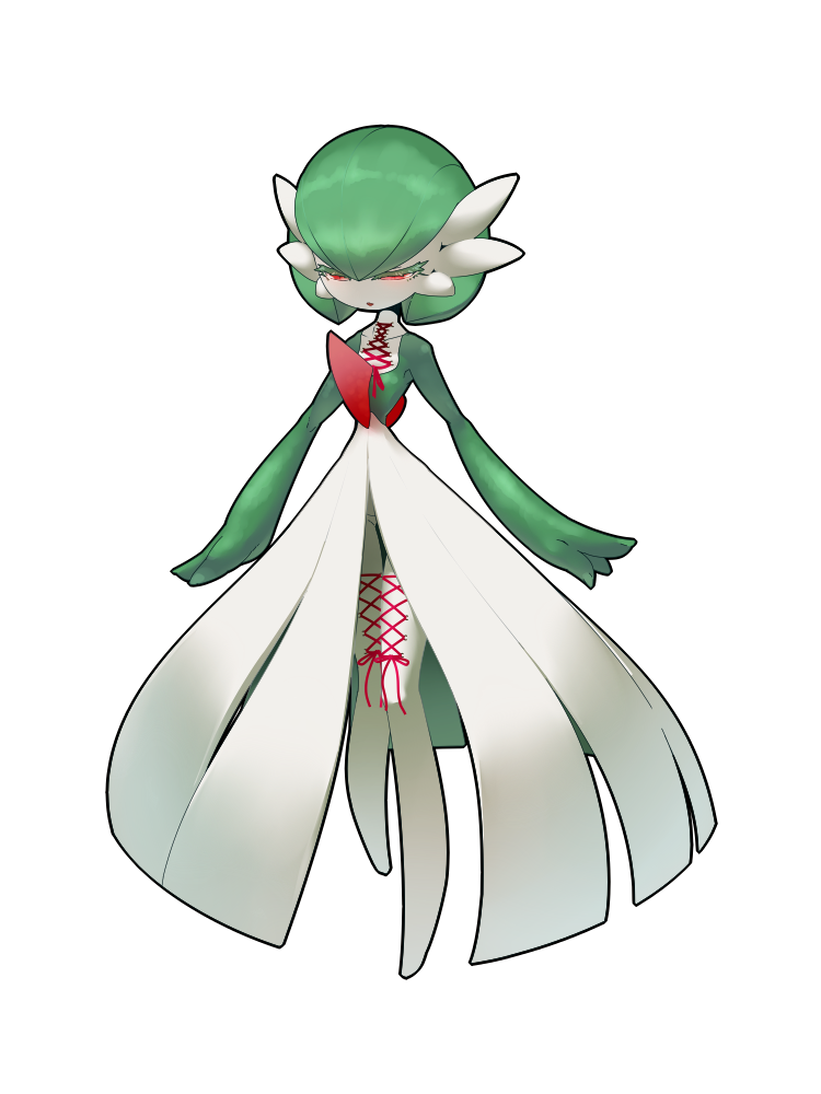 1girl, collarbone, colored_skin, corset_piercing, female_focus, full_body, gardevoir, gen_3_pokemon