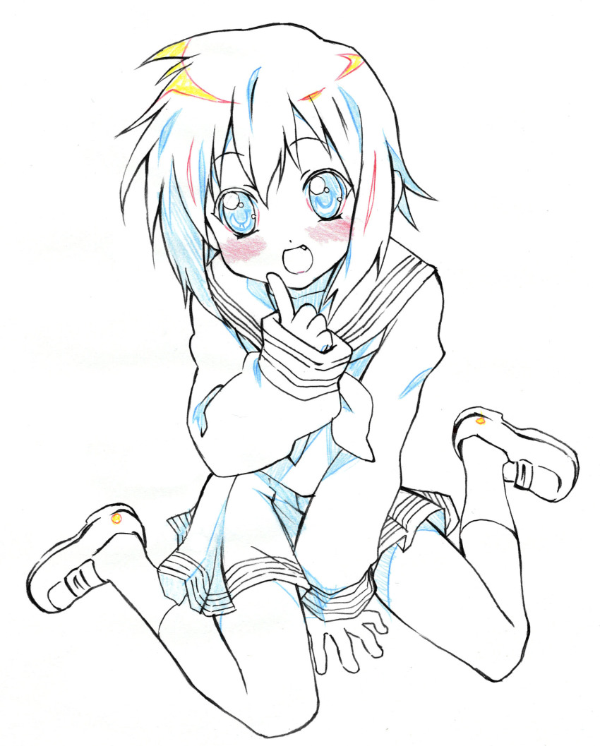 00s, 1girl, bad_id, bad_pixiv_id, blush, fang, female_focus, full_body