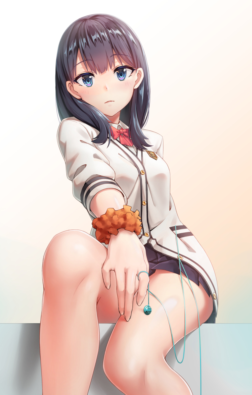 10s, 1girl, black_hair, blue_eyes, blush, bow, bowtie, cardigan