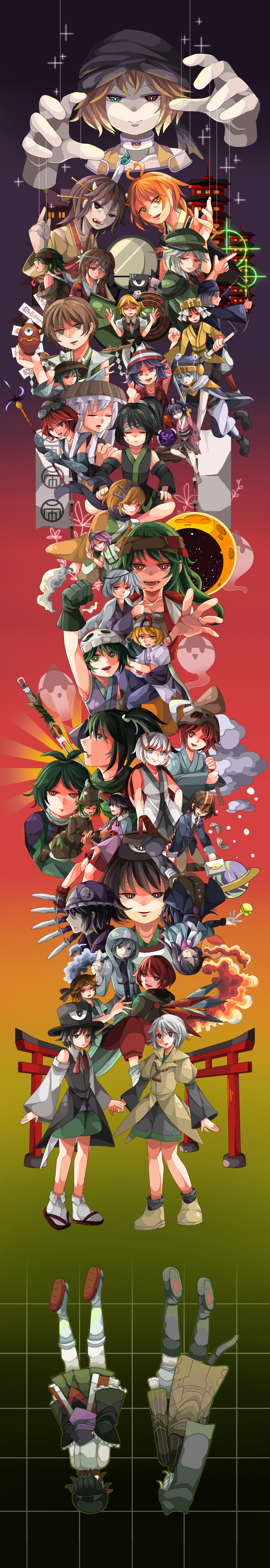 1jumangoku, 6+others, absolutely_everyone, absurdres, adagumo_no_saragimaru, adagumo_no_yaorochi, ahoge, ajirogasa