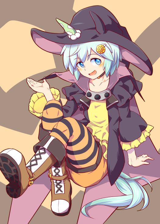 1girl, alternate_costume, animal_ears, black_cape, black_hat, blue_eyes, blue_hair, blush