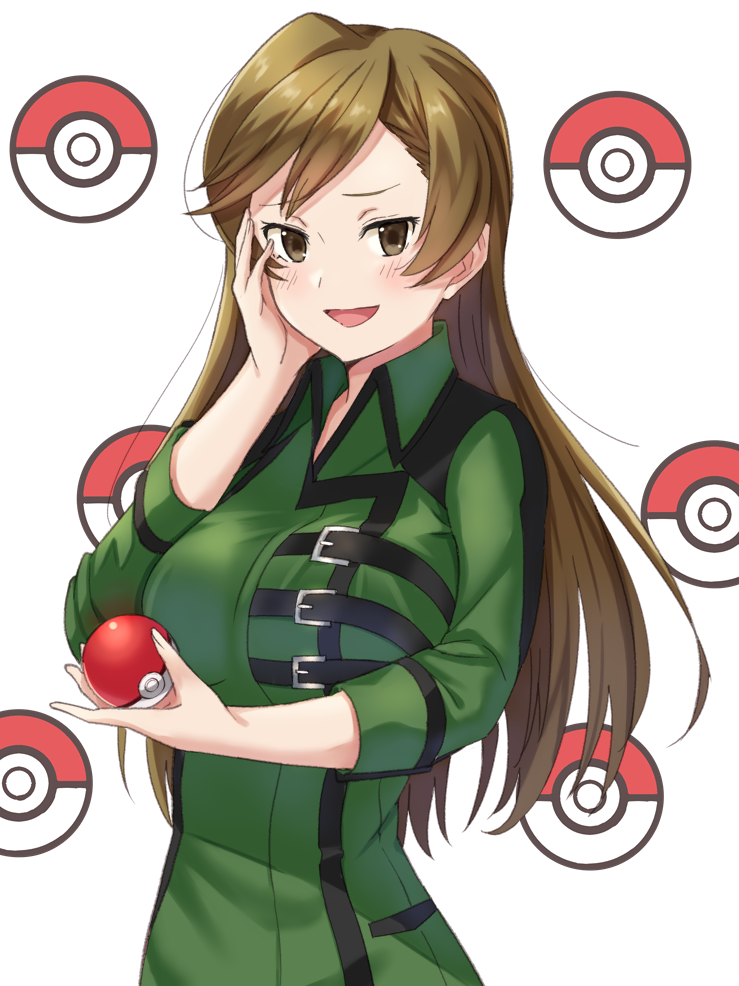 bad_id, bad_pixiv_id, blush, breasts, brown_eyes, brown_hair, coach_trainer_(pokemon), large_breasts
