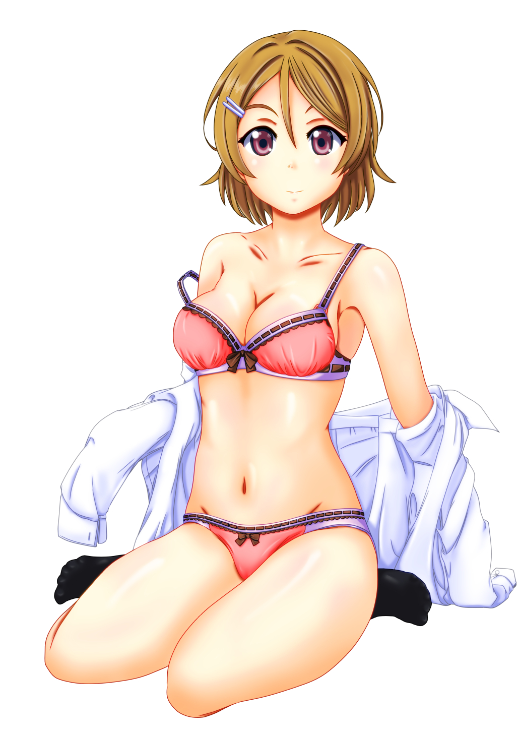 10s, 1girl, black_socks, bow, bow_bra, bow_panties, bra, breasts