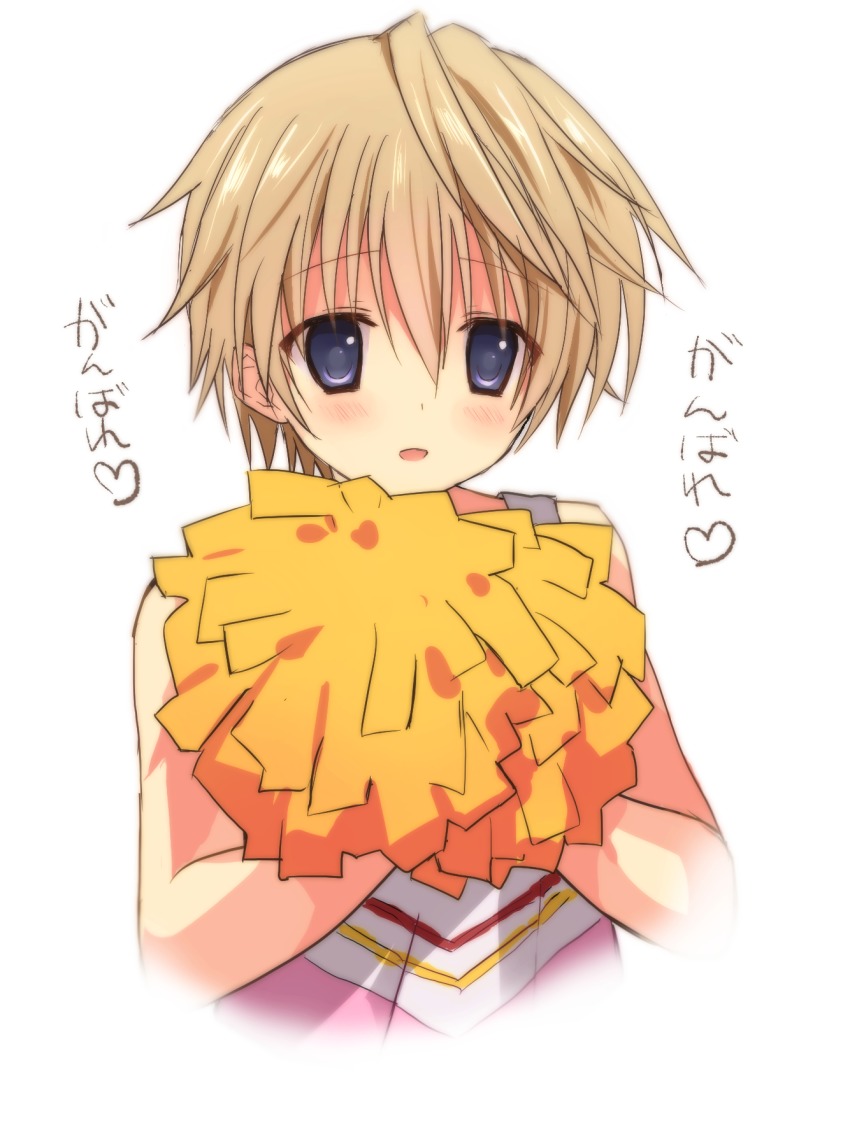1boy, blush, cheerleader, crop_top, crossdressing, crossdressing_(mtf), highres, hoshino_ayumu