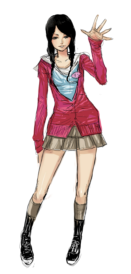 00s, bamboo_blade, black_hair, jacket, kneehighs, mahito_(tranjistor), shoes, skirt