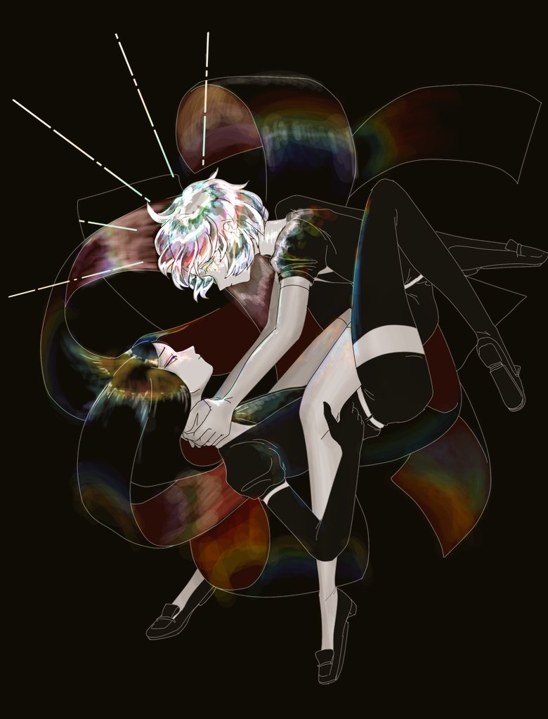 2others, androgynous, black_background, colored_eyelashes, houseki_no_kuni, jtmpadn, long_hair, multiple_others