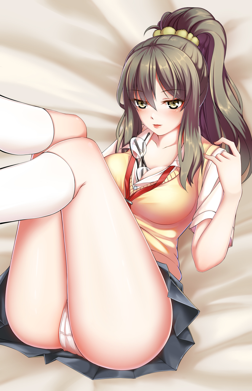 10s, 1girl, absurdres, breasts, cleavage, futaba_rio, han_xiao_xue_beifang_xue_ji, highres, large_breasts, legs, panties, pantyshot, ponytail, seishun_buta_yarou, skirt, thighs, underwear