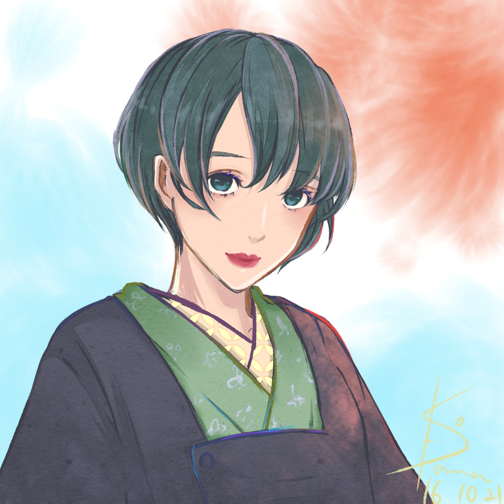 1girl, eyelashes, female_focus, japanese_clothes, kimono, kodama_(koda_mat), lipstick, makeup