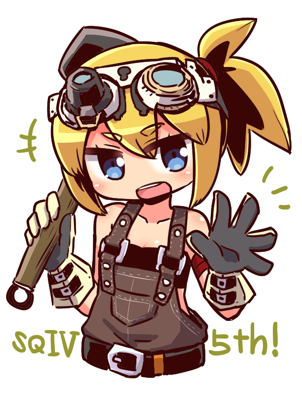 +++, 1girl, :d, belt, belt_buckle, bernd_workshop, black_belt, black_gloves