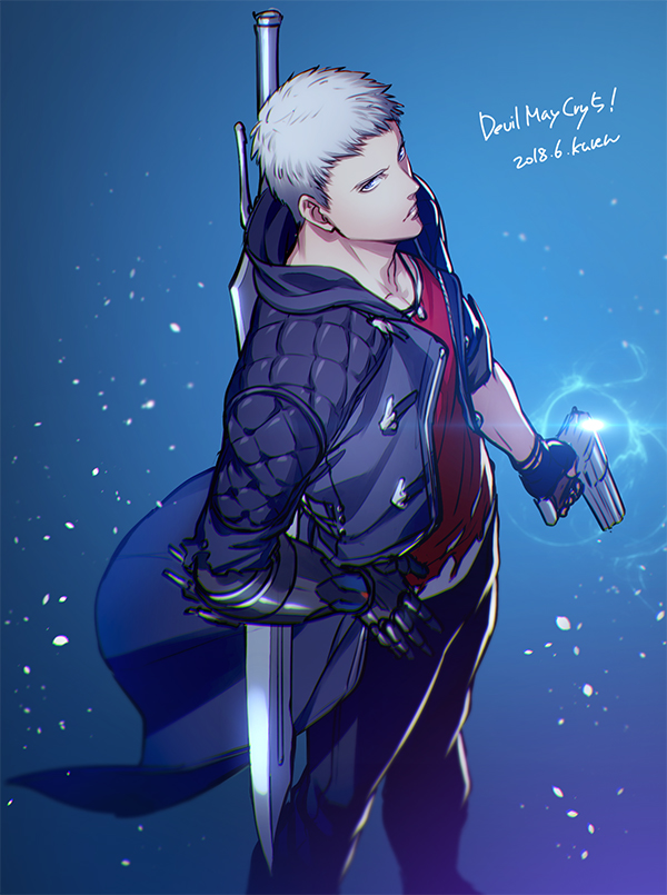 1boy, artist_name, blue_jacket, blue_rose_(gun), copyright_name, dated, devil_breaker, devil_may_cry_(series)