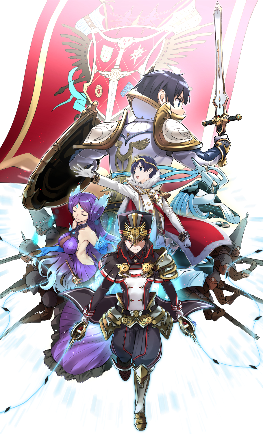 2girls, aegaeon_(xenoblade), armor, blue_eyes, breasts, brighid_(xenoblade), closed_eyes, collarbone