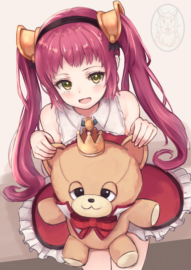 1girl, :d, armpit_crease, ayane_(princess_connect!), bare_shoulders, blush, bow, crown