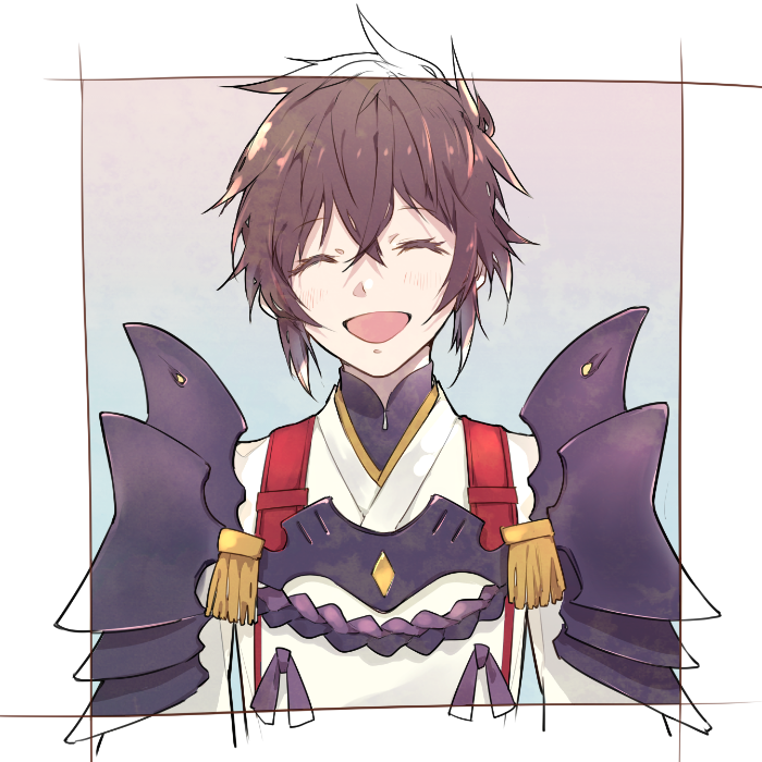 1girl, ^_^, armor, blush, closed_eyes, female_focus, gloves, hair_ornament