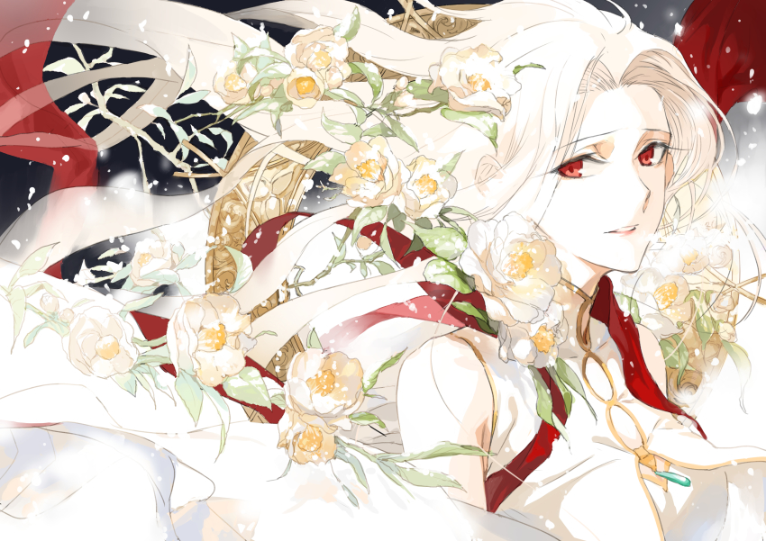 1girl, absurdres, breasts, crown, detached_sleeves, dress, dress_of_heaven, fate/grand_order