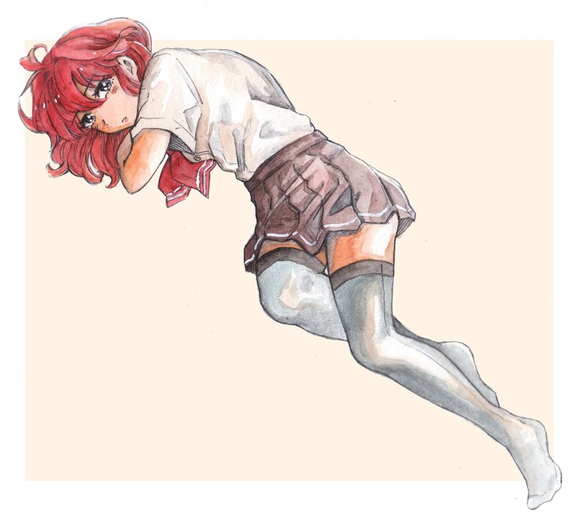 1girl, ahoge, arashi_(kancolle), black_skirt, blouse, blush, border, buttons