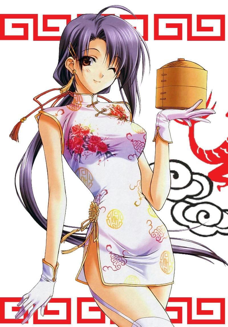 1990s_(style), bamboo_steamer, china_dress, chinese_clothes, dress, garter_straps, gloves, kinoshita_takako