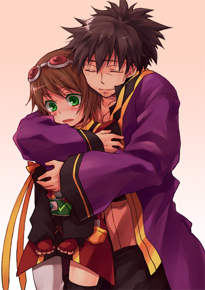 00s, 1boy, 1girl, asymmetrical_legwear, bad_id, bad_pixiv_id, black_hair, blush