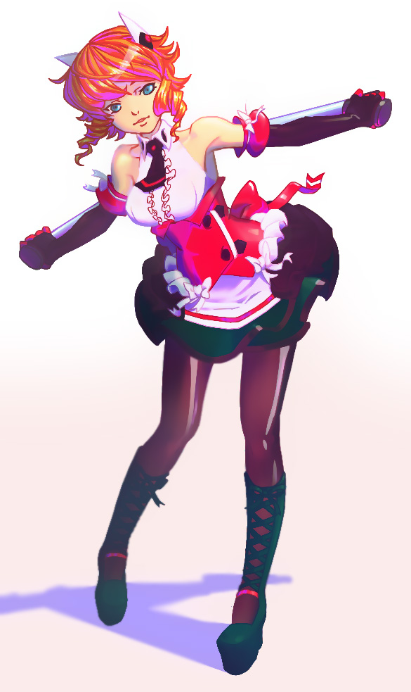 1girl, bare_shoulders, blue_eyes, breasts, chaos_code, commentary_request, female_focus, full_body