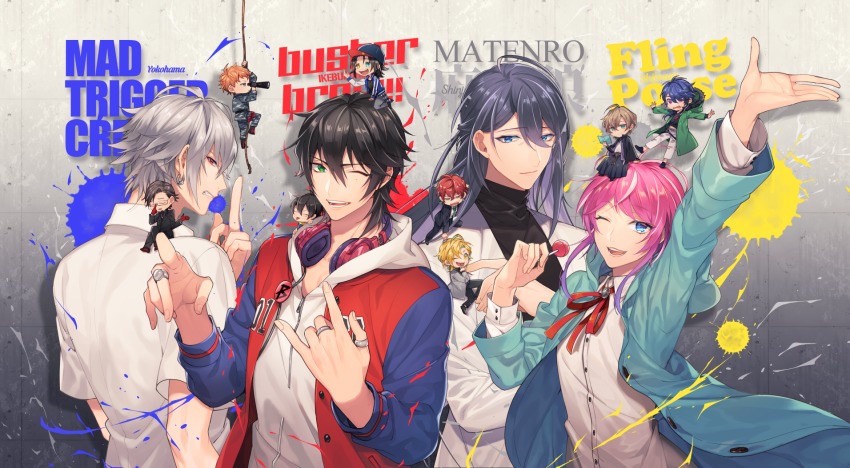 6+boys, amemura_ramuda, aohitsugi_samatoki, arisugawa_dice, busujima_mason_rio, candy, chibi, food