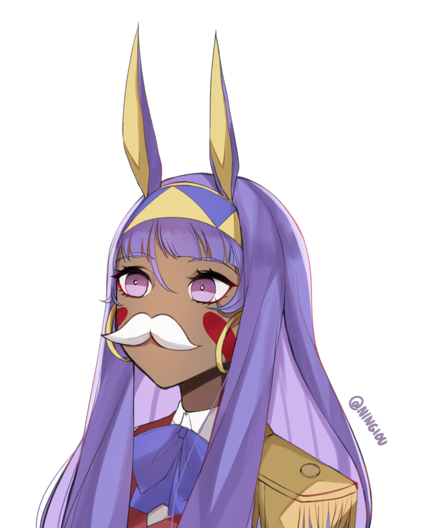 1girl, animal_ears, bad_id, bad_pixiv_id, blunt_bangs, dark-skinned_female, dark_skin, earrings