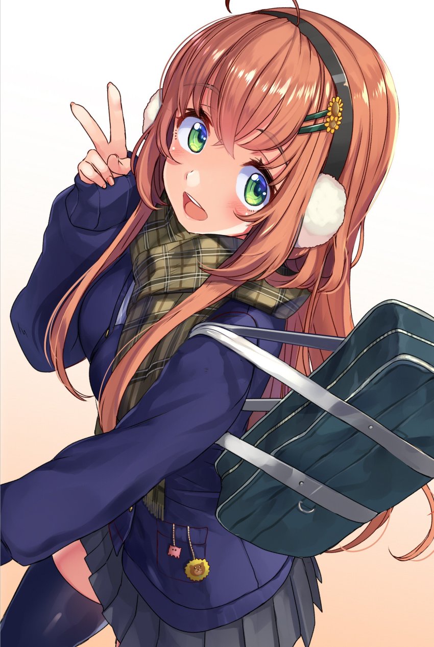 1girl, absurdres, ahoge, akasaai, bag, black_skirt, black_thighhighs, blazer