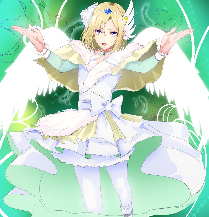 10s, 1boy, androgynous, blonde_hair, bob_cut, bow, cure_infini, gem