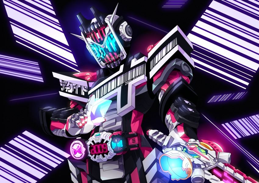 1boy, absurdres, armor, barcode, card, character_name, clock_hands, commentary_request