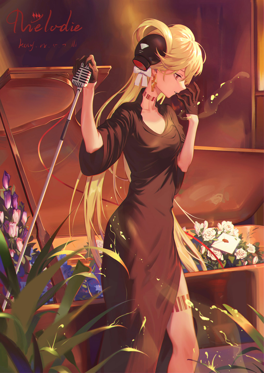 ai-chan_(honkai_impact), bad_id, bad_pixiv_id, barcode, barcode_tattoo, biting, black_dress, black_gloves