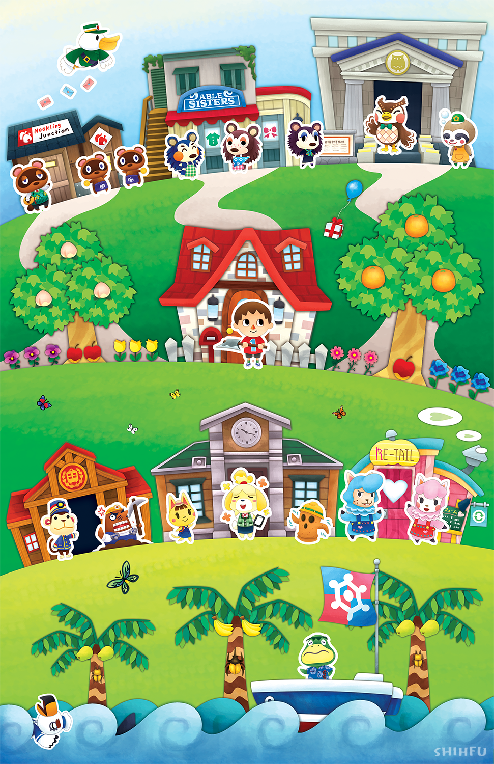 6+boys, 6+girls, alpaca, animal_crossing, animal_crossing:_new_leaf, apple, balloon, banana